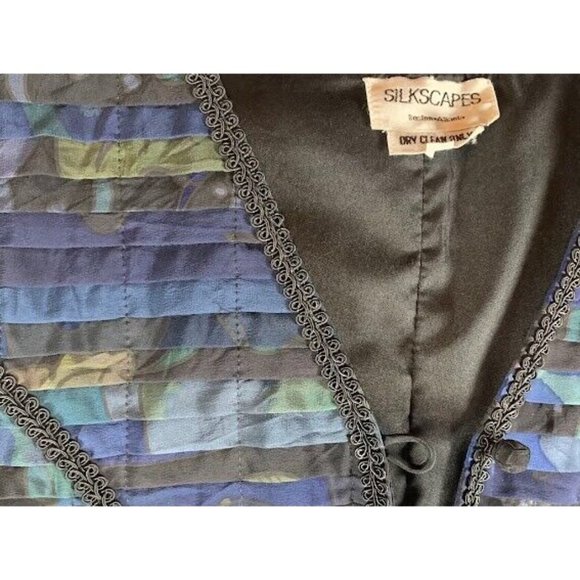 Silkscapes Women's‎ Blue Black Lace Trimmed Button Front Vest Jacket Size L 8749 - Picture 7 of 10